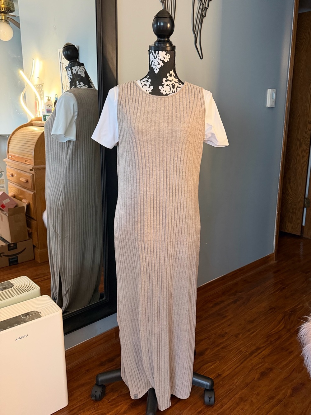Barefoot Dreams Taupe Ribbed Knit Maxi Dress